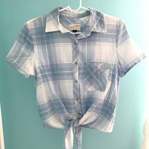 NEW Flannel Tie Short Sleeve Top